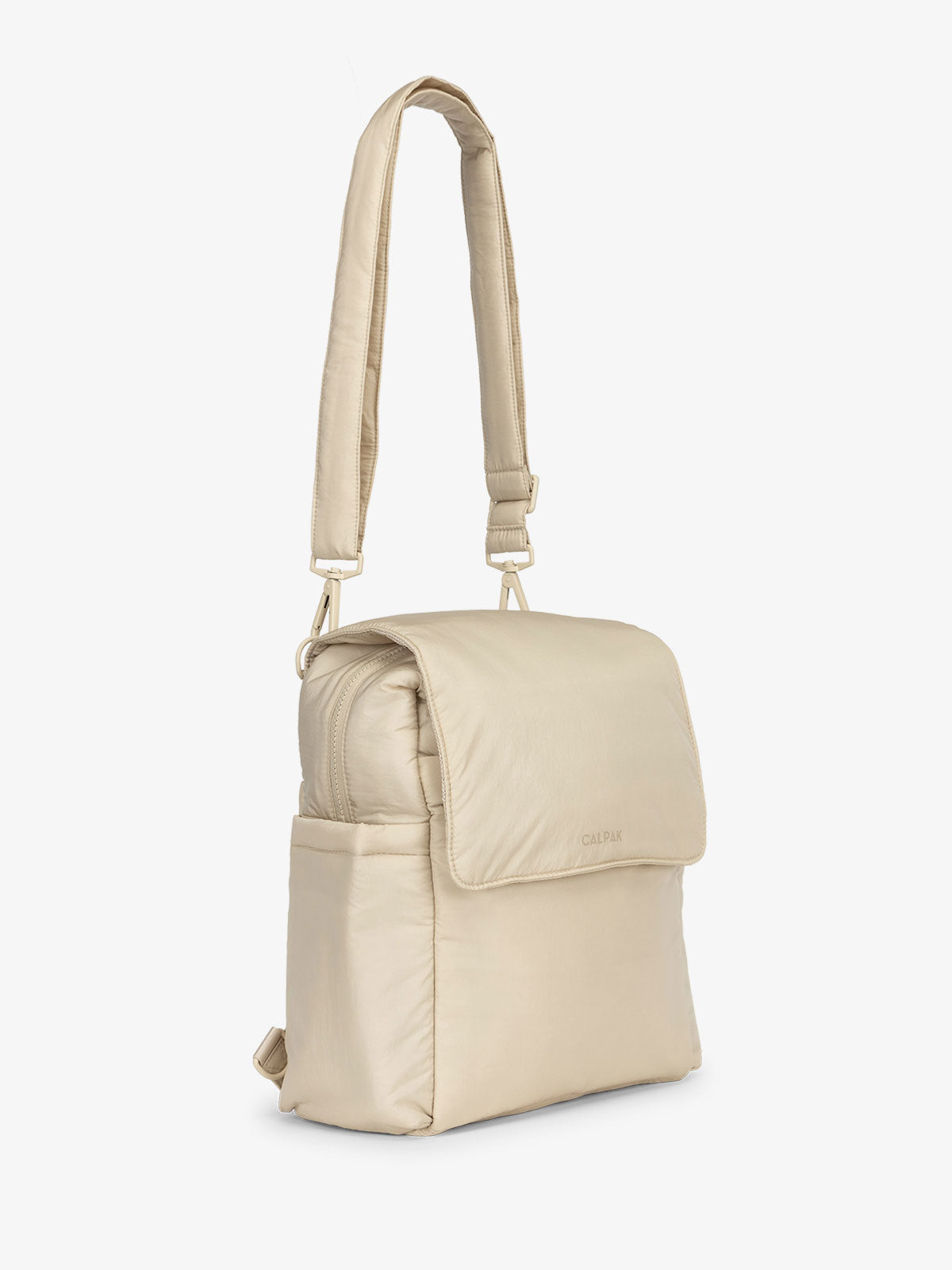 CALPAK Convertible Mini Diaper Backpack with adjustable straps and magnetic closure in beige; BPC2401-OATMEAL, BBPC2401-OATMEAL