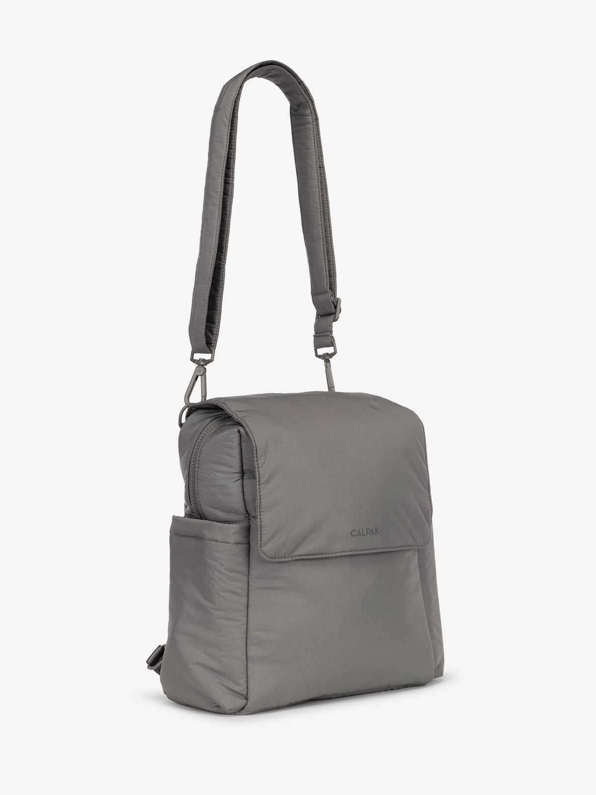 CALPAK Convertible Mini Diaper Backpack with adjustable straps and magnetic closure in gray; BPC2401-SLATE, BBPC2401-SLATE