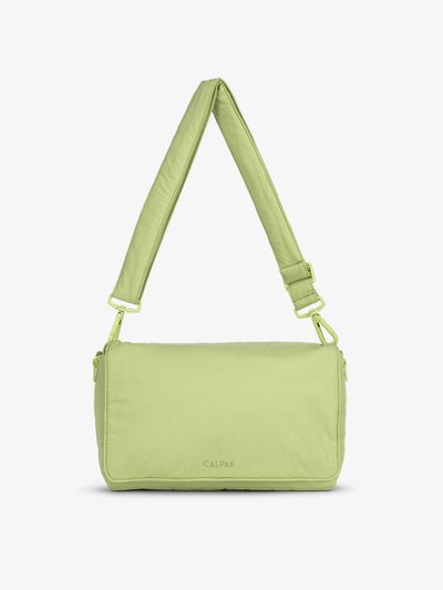 CALPAK Convertible Stroller Caddy Crossbody made with Oeko-Tex certified, recycled, and water-resistant material in lime; SCB2401-LIME