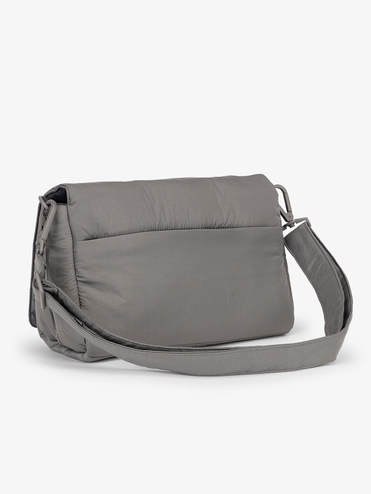 CALPAK convertible stroller caddy crossbody with D-ring attachment and adjustable strap in gray; SCB2401-SLATE