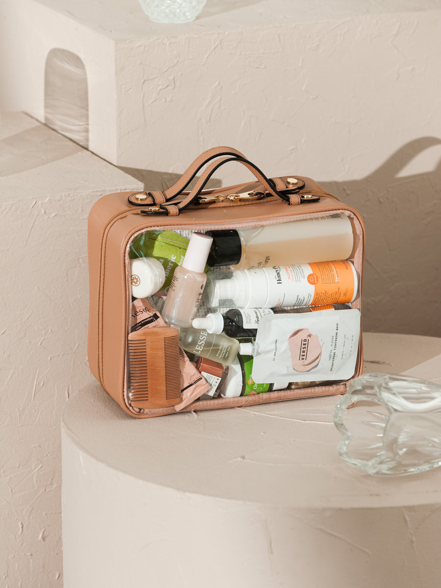 CALPAK clear cosmetic bag with handles; CCC2001-CARAMEL