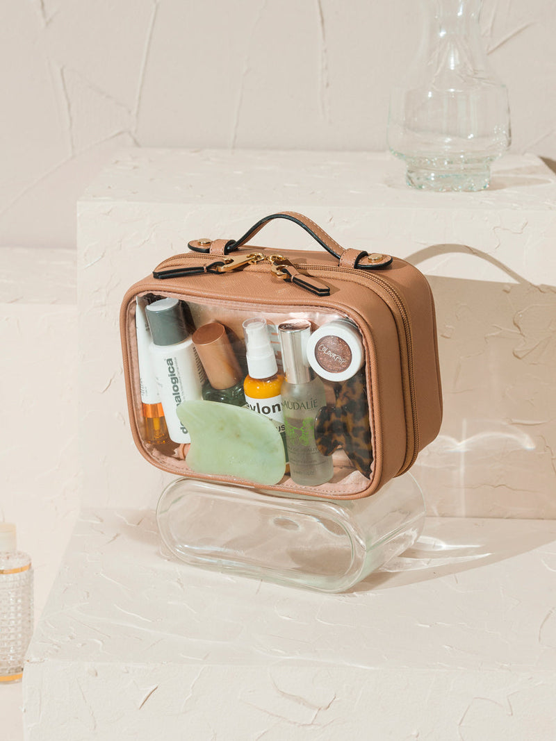 calpak travel makeup bag Small Clear Cosmetics Case in Caramel