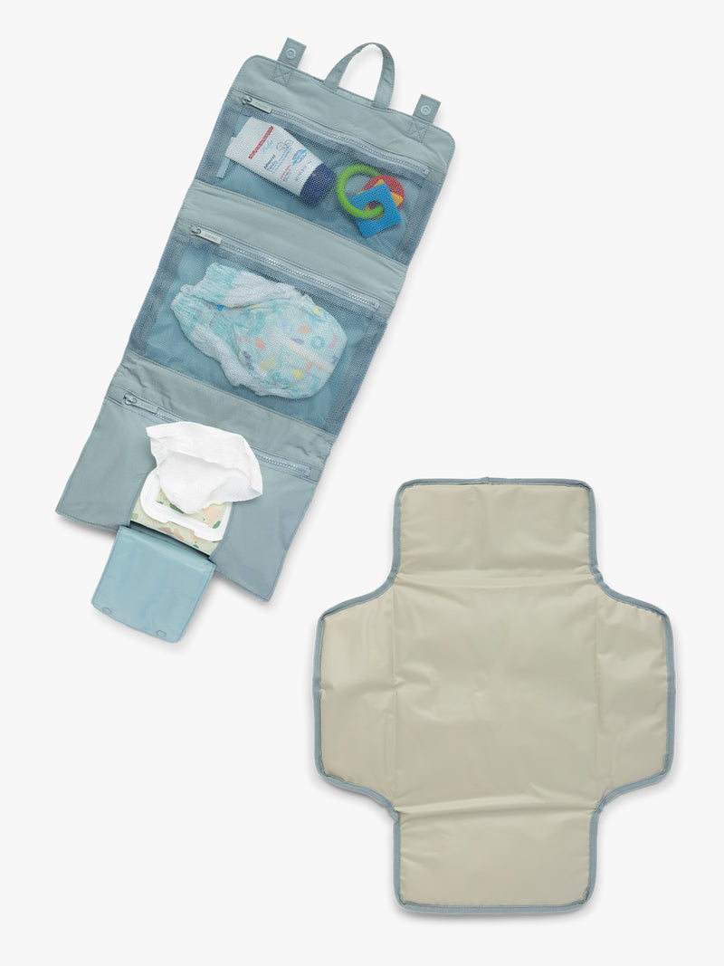 CALPAK Diaper Changing Pad Organizer in light blue Bluebell opened interior