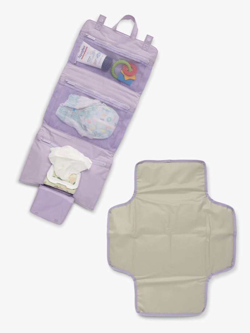CALPAK Diaper Changing Pad Organizer in lavender purple Orchid opened interior