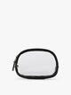 A clear zippered CALPAK Clear Quart Zip Pouch in with a Black border and a small black tassel zipper pull, shown on a plain white background; CQZP2601-BLACK