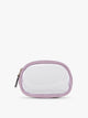 A clear zippered CALPAK Clear Quart Zip Pouch in with a light purple Lavender border and a small black tassel zipper pull, shown on a plain white background; CQZP2601-LAVENDER