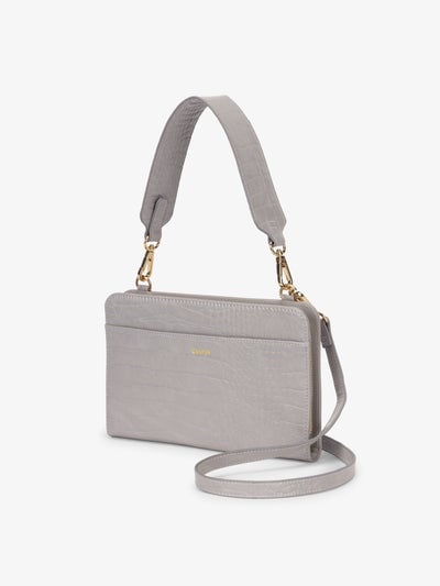 CALPAK travel wallet in faux croc textured gray; TWC2201-IRIS