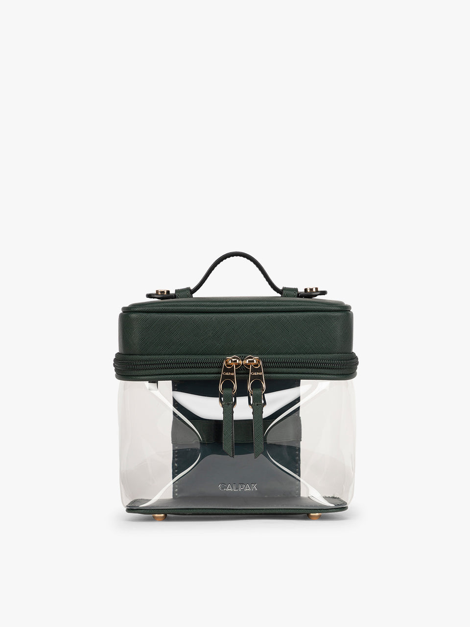 CALPAK Clear Train Case in dark green Emerald; CTC2401-EMERALD