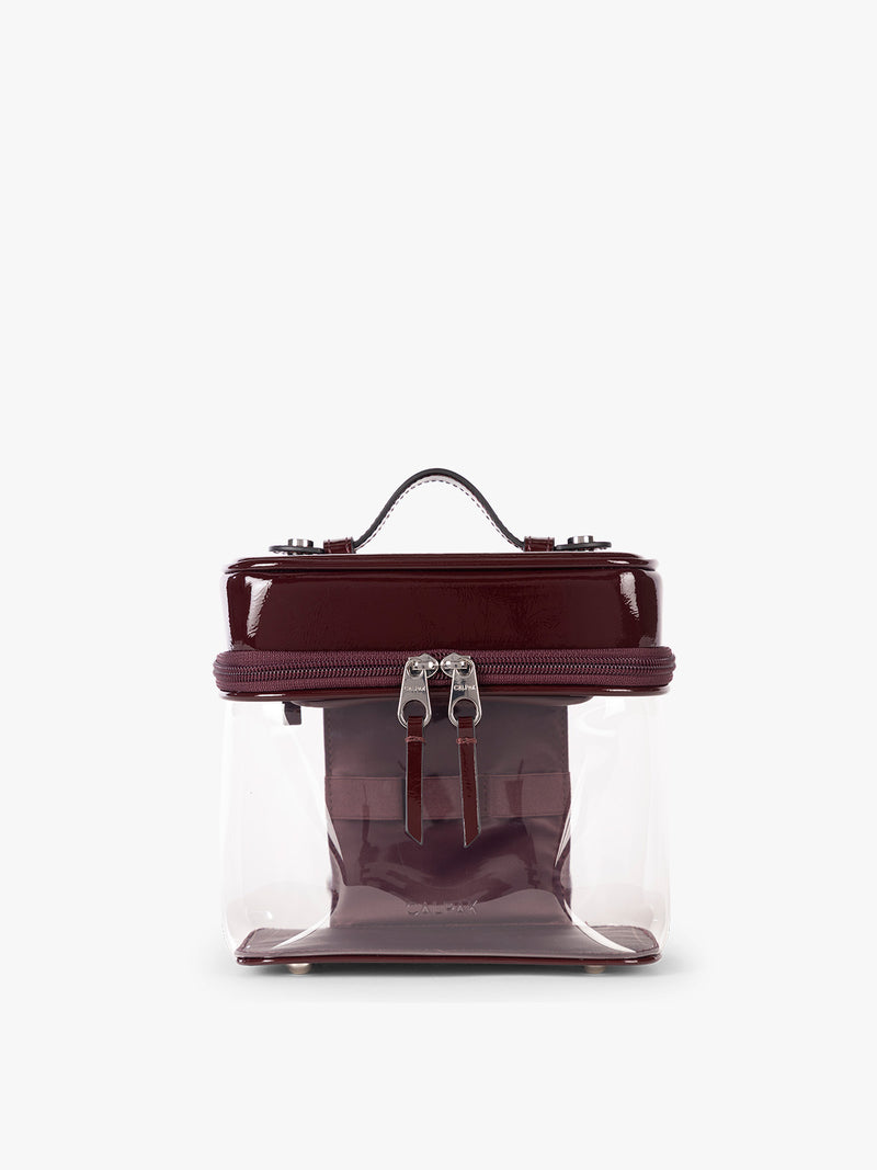CALPAK Clear Train Case in maroon Glazed Dark Cherry