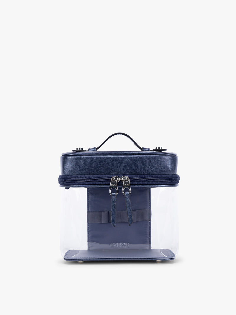CALPAK Clear Cosmetic Case in dark blue Metallic Blue