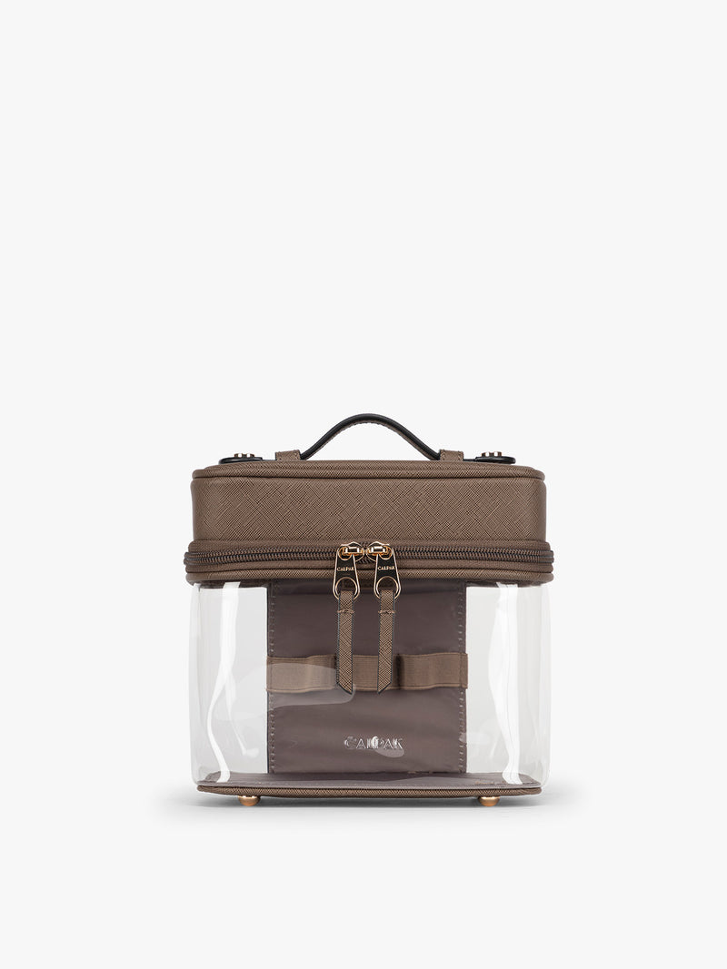 CALPAK Clear Train Case in brown Mocha