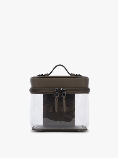 CALPAK Clear Train Case in brown Mushroom; CTC2401-MUSHROOM view 1