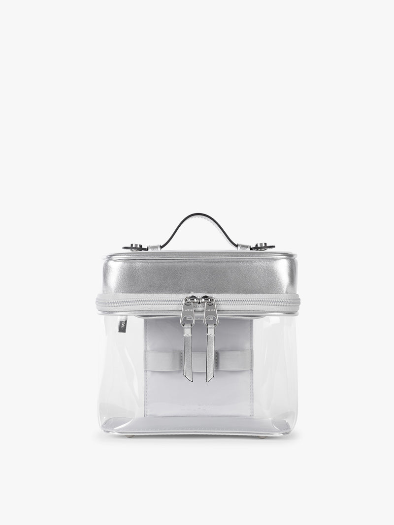 Clear Train Case with Top Compartment in Silver