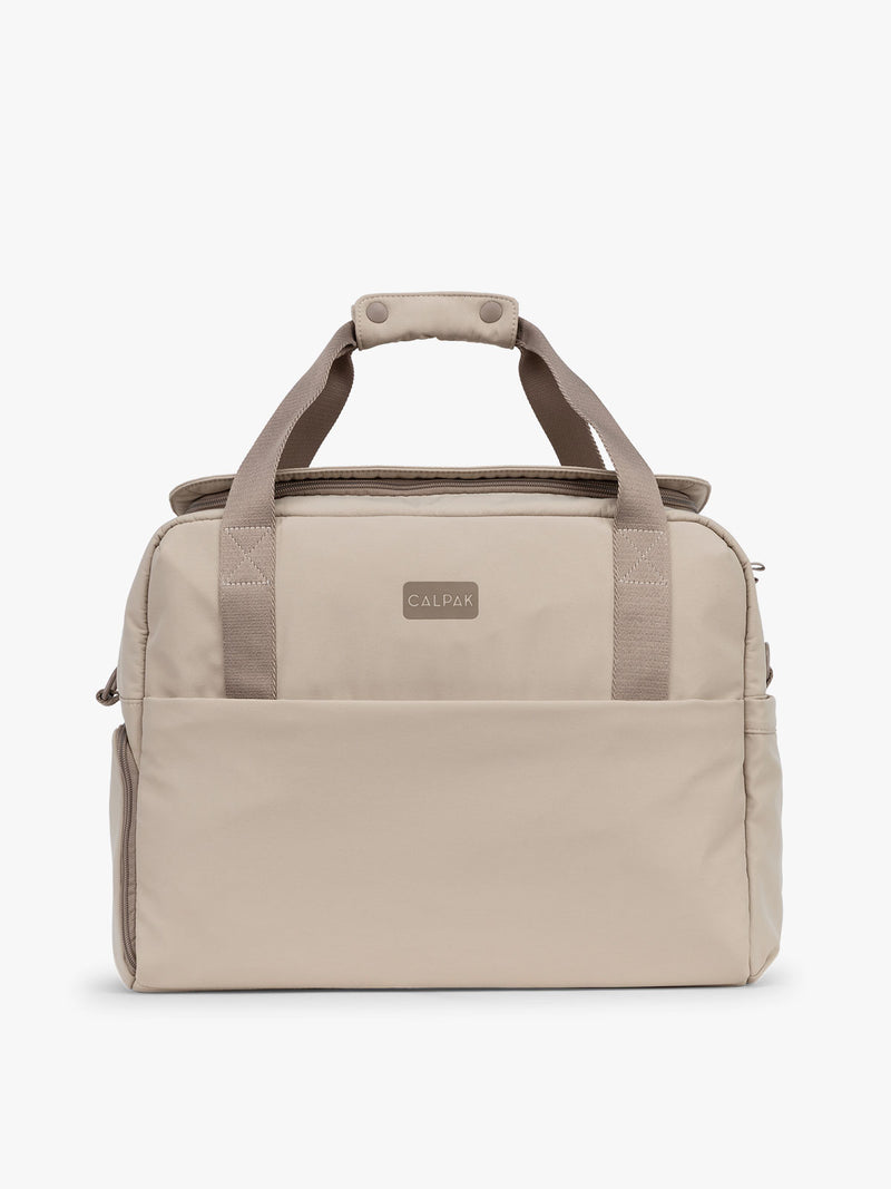 CALPAK Laptop Duffel in beige Greige front view with white background
