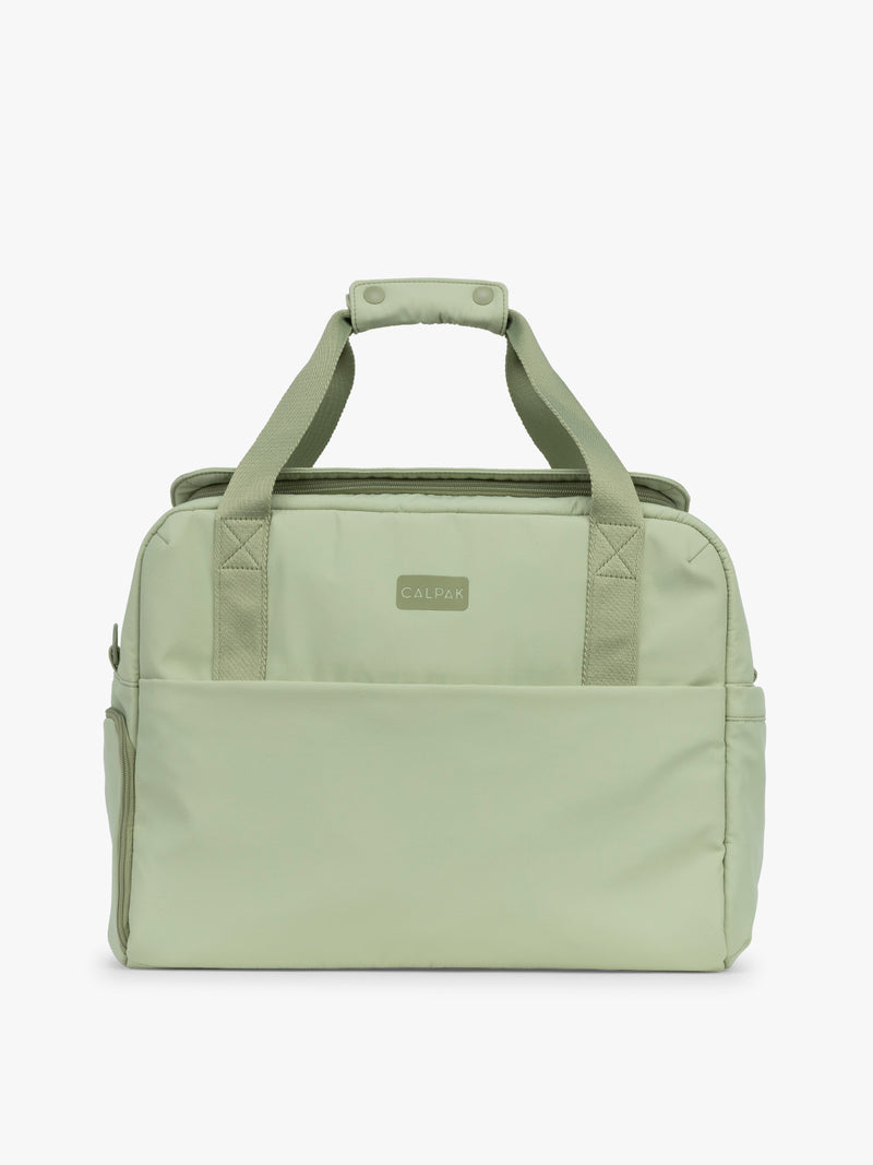 CALPAK Laptop Duffel in light green Meadow front view with white background