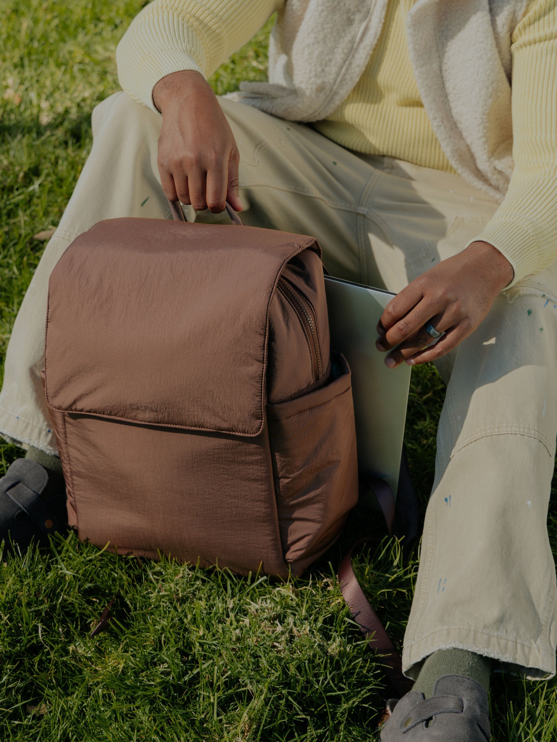 CALPAK Diaper Backpack with Laptop Sleeve in Hazelnut; BPB2401-HAZELNUT, BBPB2401-HAZELNUT
