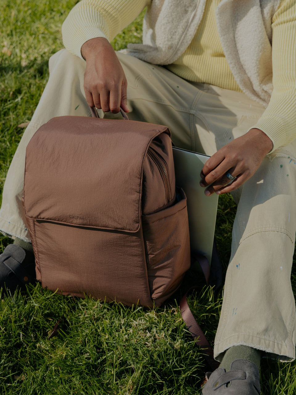 CALPAK Diaper Backpack with Laptop Sleeve in Hazelnut; BPB2401-HAZELNUT, BBPB2401-HAZELNUT