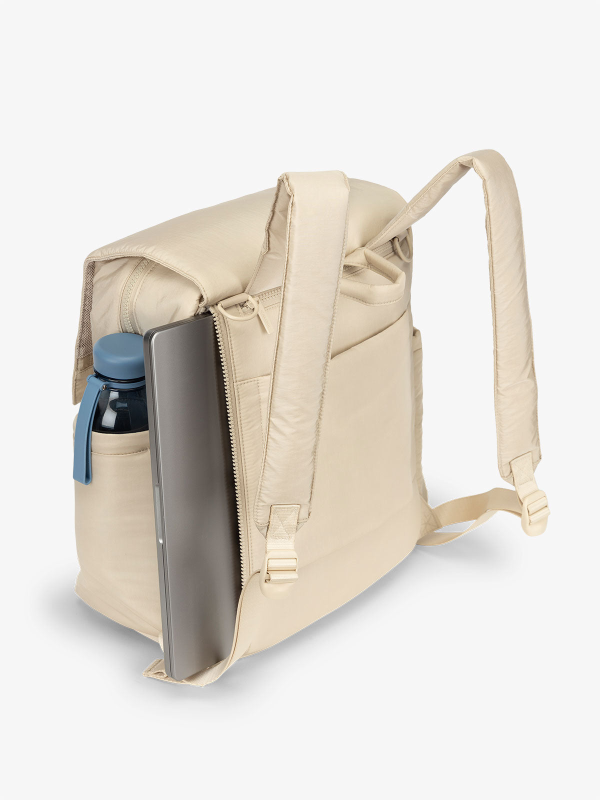 Beige CALPAK diaper backpack with 14 inch laptop sleeve and adjustable shoulder straps; BPB2401-OATMEAL, BBPB2401-OATMEAL
