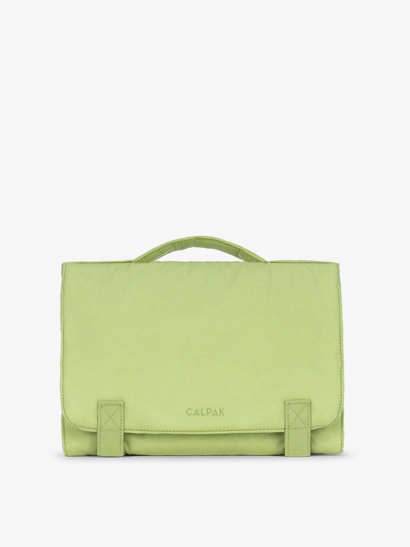 CALPAK Diaper Changing Pad Organizer made with recycled, water-resistant material in lime
