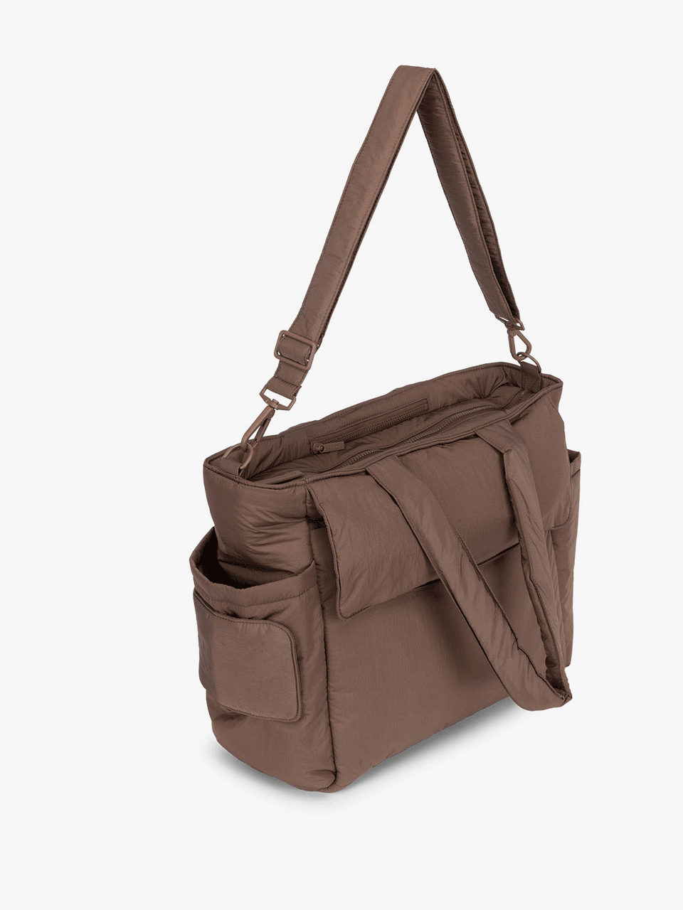 CALPAK diaper tote bag with baby wipe compartment in brown; TBB2401-HAZELNUT
