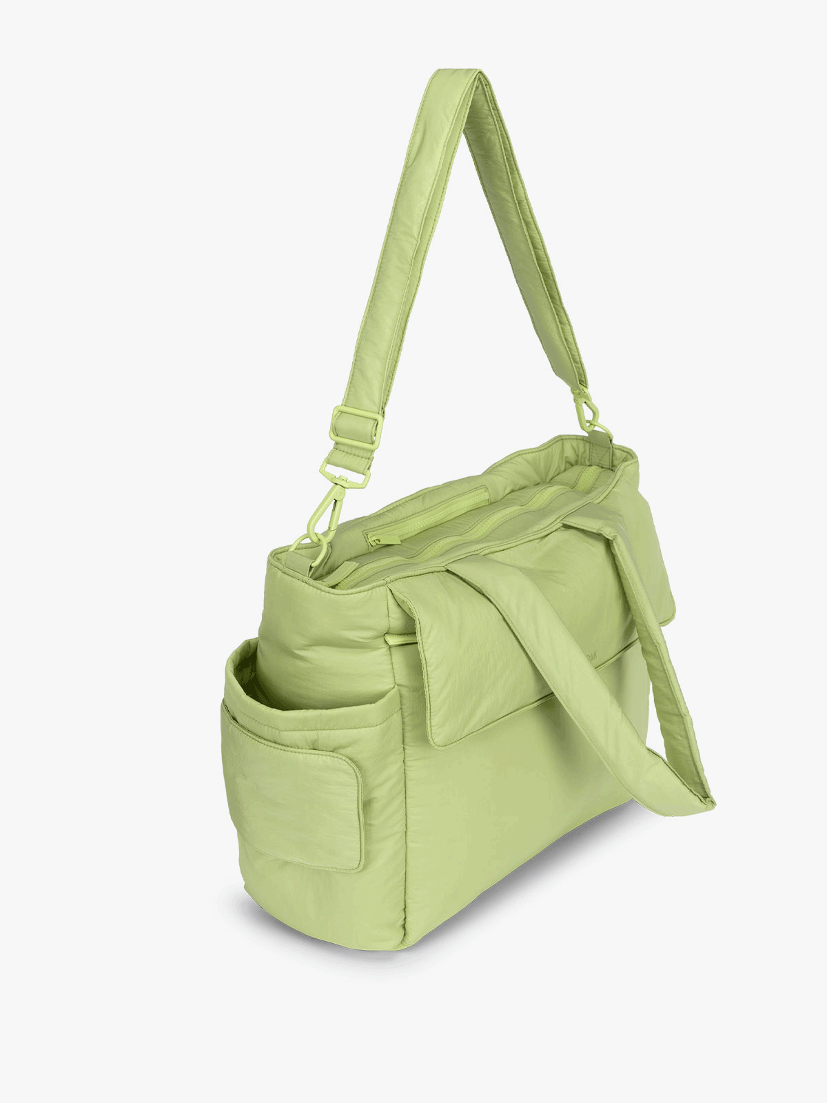 CALPAK diaper tote bag with baby wipe compartment in green
