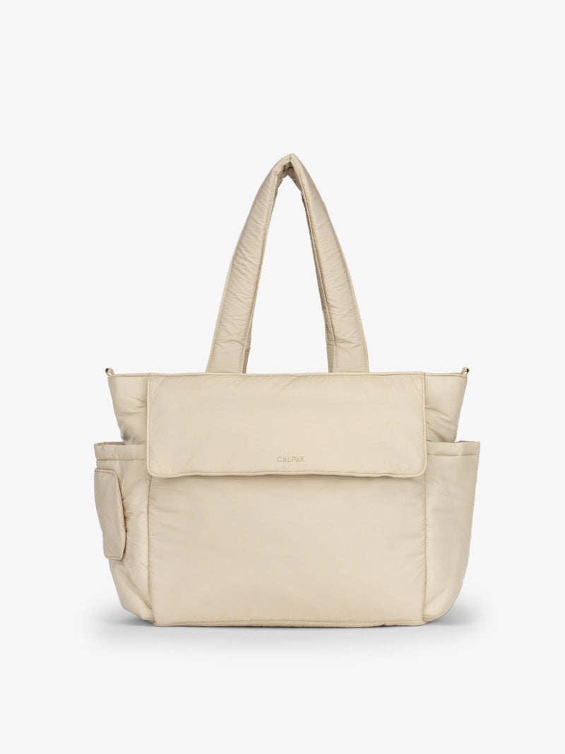 best large travel diaper bag tote Diaper Tote Bag with Laptop Sleeve in Oatmeal