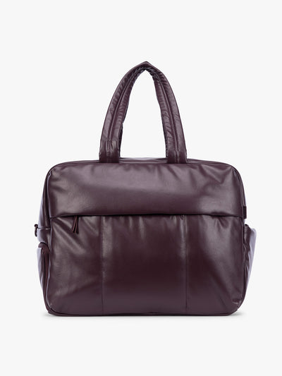 Dark Cherry deep burgundy CALPAK Luka Large Duffel in vegan leather with dual top handles, shown against a plain white background; DLL2201-DARK-CHERRY-PU view 1