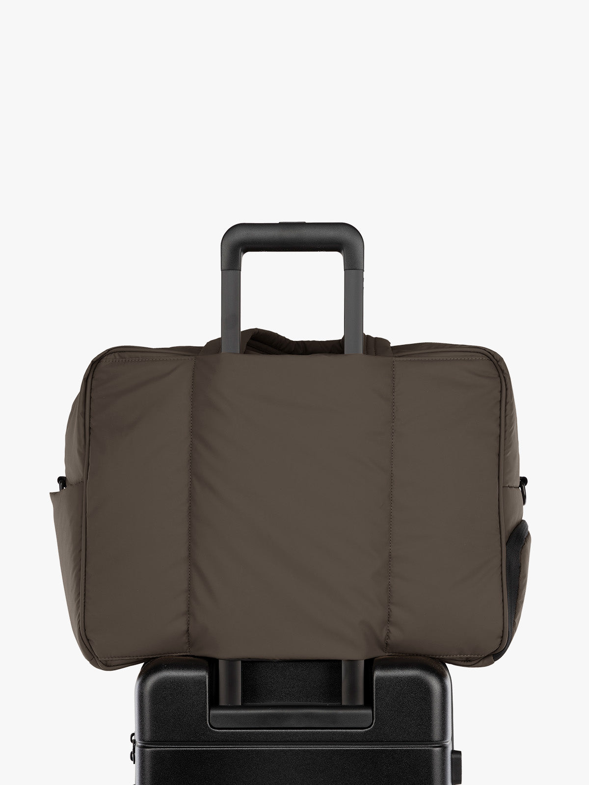 Trolley Sleeve of CALPAK Luka Large Duffel in brown Mushroom; DLL2201-MUSHROOM