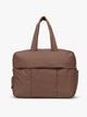 CALPAK Luka Large Duffel in brown Walnut front view with a grey studio background; DLL2201-WALNUT