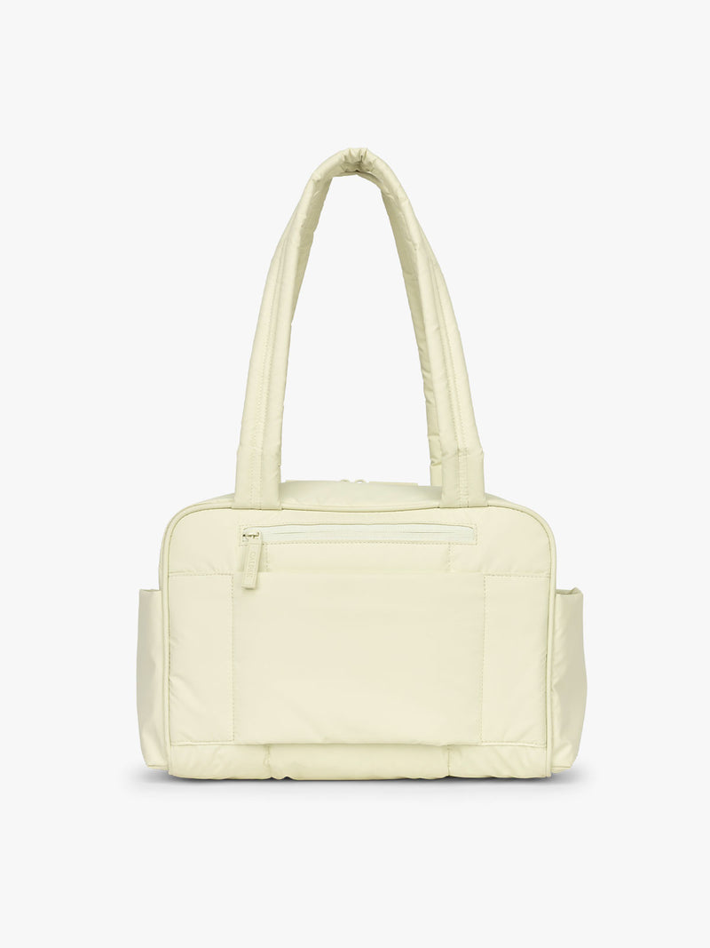 Back of CALPAK Luka Mini Duffel in light green Celadon