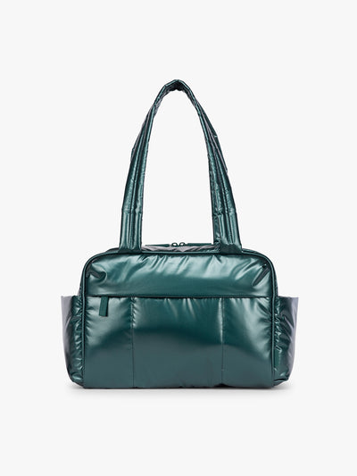 CALPAK Luka Mini Duffel in dark green shiny Glazed Kale; DLM2501-GLAZED-KALE view 1