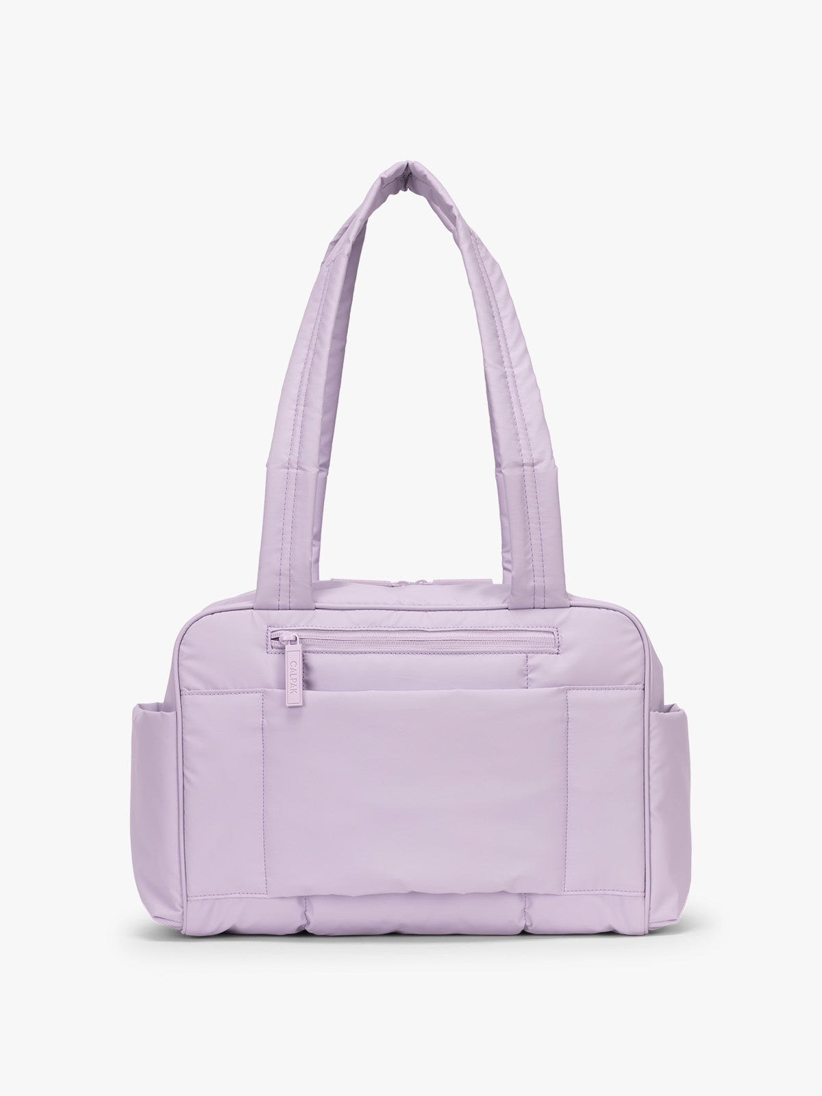 Back side of CALPAK Luka Mini Duffel in light purple Orchid on a white background; DLM2501-ORCHID