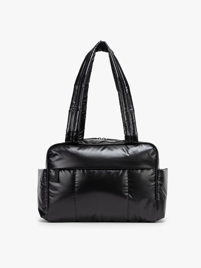 CALPAK Luka Mini Duffel in shiny Glazed Black on a white background; DLM2501-GLAZED-BLACK view 1