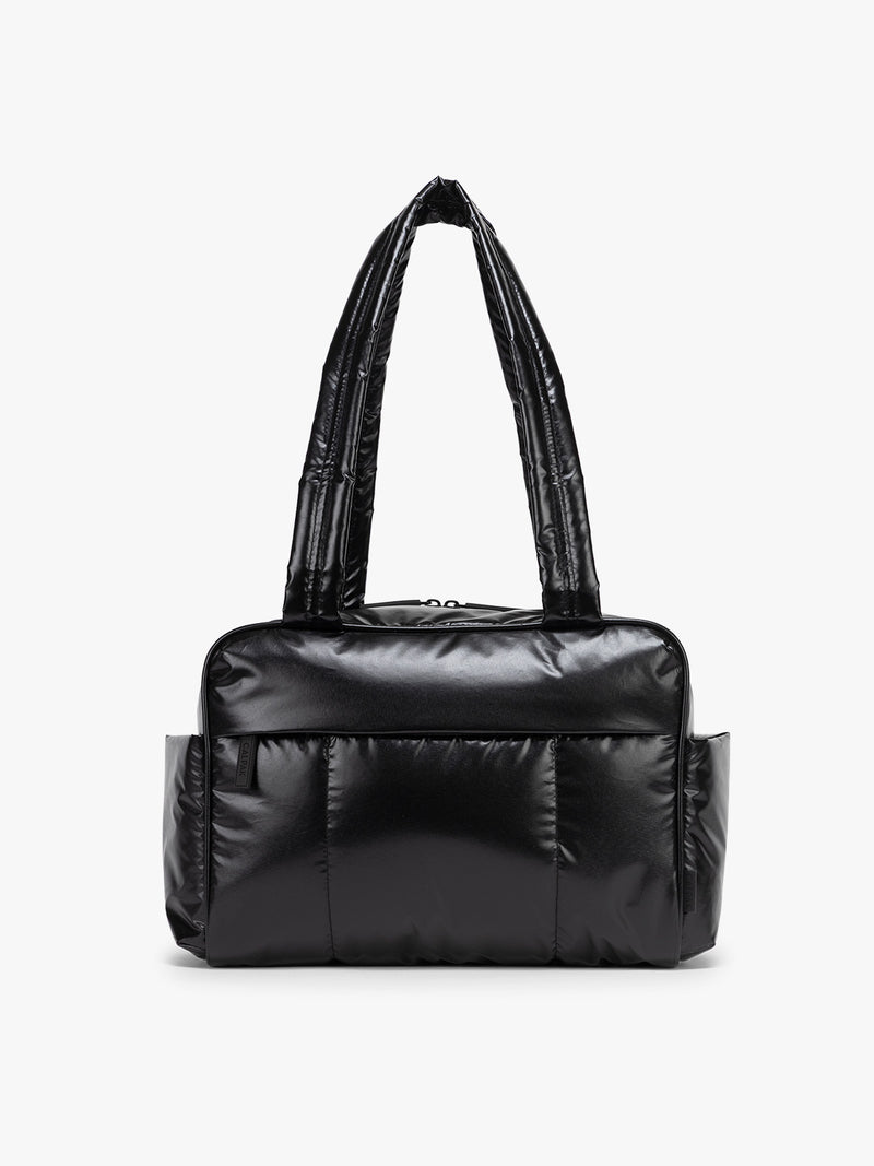 CALPAK Luka Mini Duffel in shiny Glazed Black on a white background