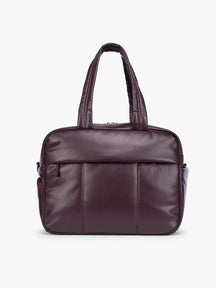 A dark burgundy CALPAK Luka Duffel in vegan leather with dual top handles and a front zippered pocket, photographed against a clean white background; DSM1901-DARK-CHERRY-PU