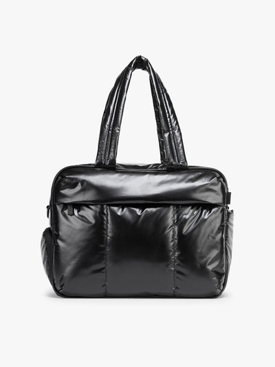 CALPAK Luka Duffel in shiny black on a white background; DSM1901-GLAZED-BLACK view 1