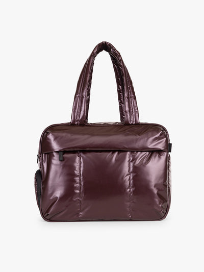 CALPAK Dark Cherry red Luka Duffel front view on a white background; DSM1901-GLAZED-DARK-CHERRY view 1