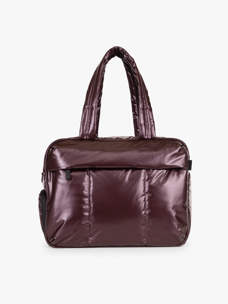 CALPAK Dark Cherry red Luka Duffel front view on a white background
