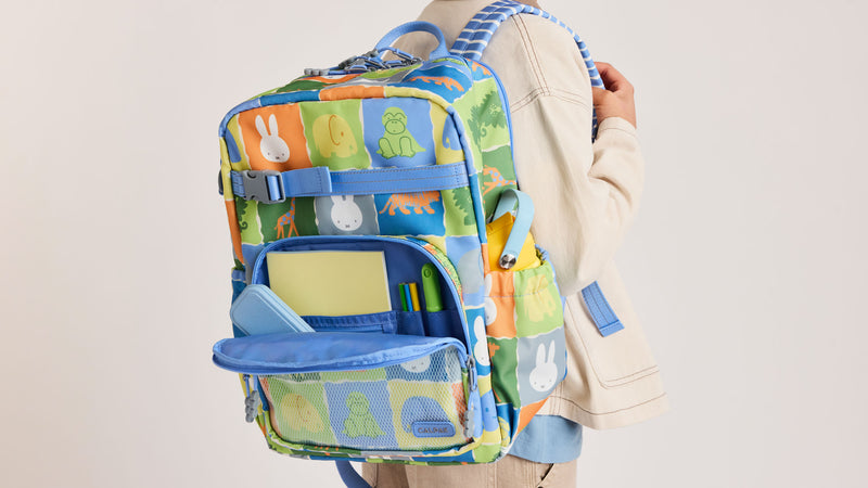 CALPAK + Miffy Blue Zoo Trip Kids Large Backpack with padded laptop sleeve and multiple pockets