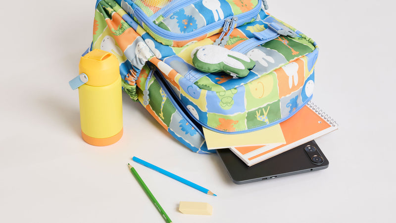CALPAK + MIFFY Kids Medium Backpack in Blue Zoo Trip with space to fit up to 14" device