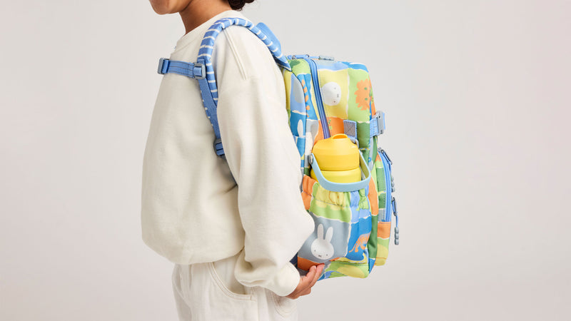 CALPAK + Miffy Blue Zoo Trip Kids Small Backpack with side pocket for water bottle