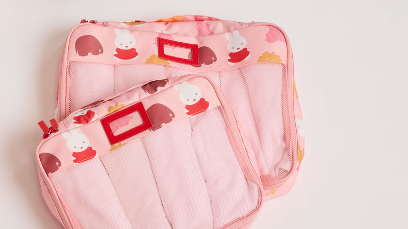 CALPAK + Miffy Packing Cubes Set in Miffy Pink Zoo Trip with Organizing Labels