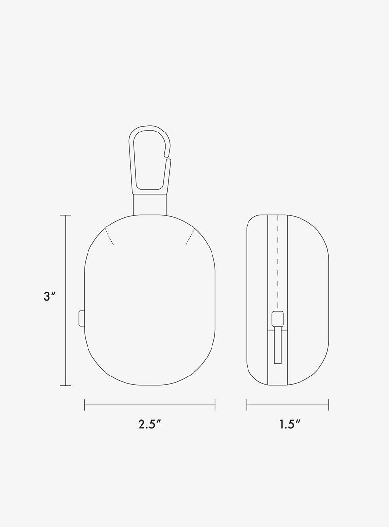 Line diagram drawing of Fit Zip Bag Charm with dimensions on a white background