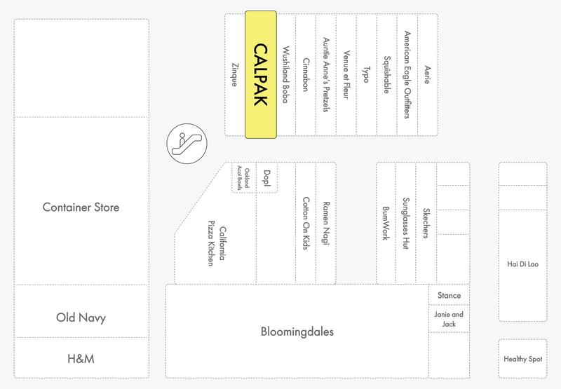 Mall map where the CALPAK store is located at the Century City Mall in California