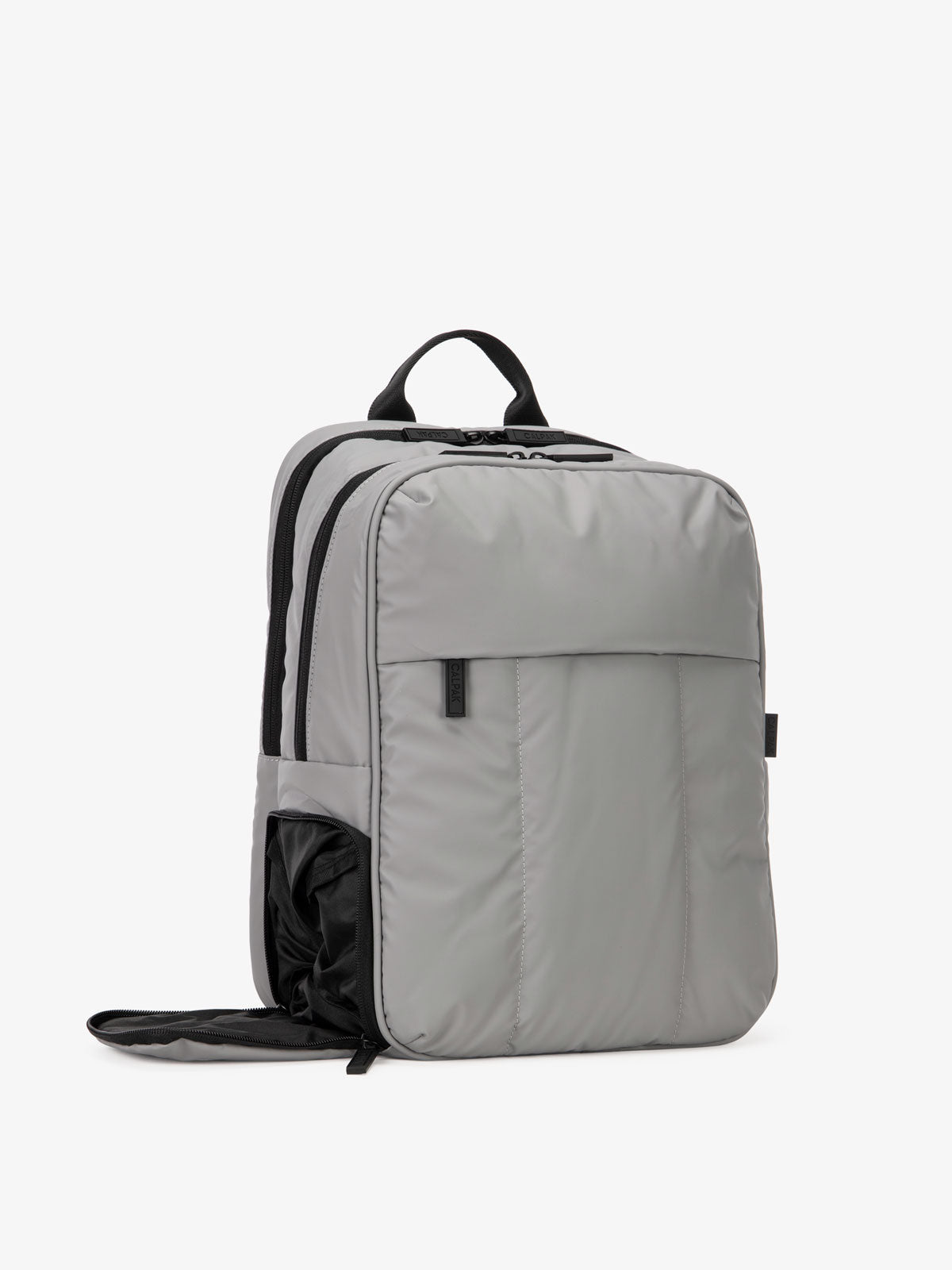 grey lightweight CALPAK Luka laptop backpack with shoe compartment; BPL2001-IRON