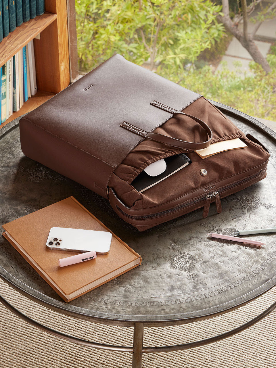 tote bag for laptop with laptop sleeve; ATO2102-ESPRESSO