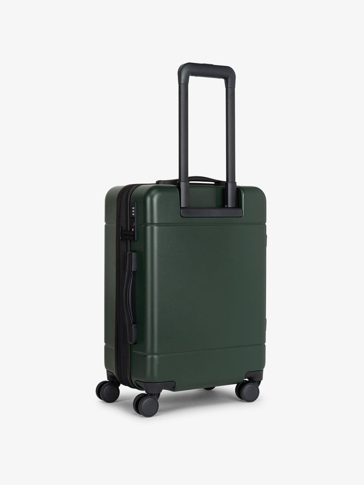 CALPAK Hue Carry-On Luggage back view in hard shell in green emerald; LHU1020-NP-EMERALD