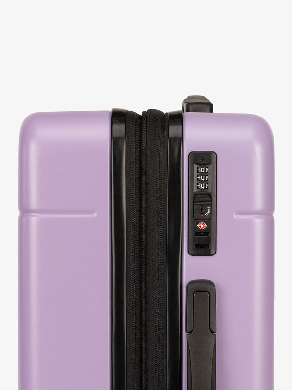 Purple Hue rolling carry-on suitcase with TSA locks