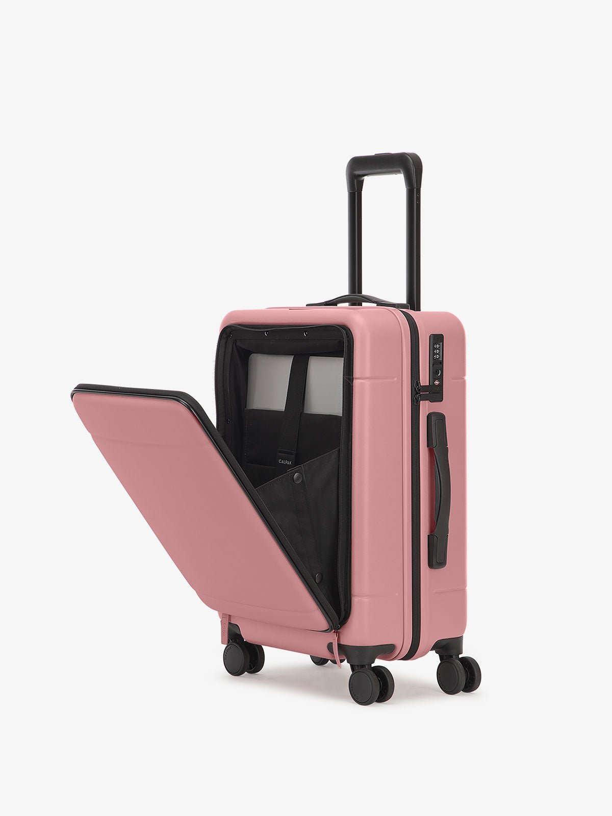 Hue carry-on hard shell luggage with front pocket in mauve