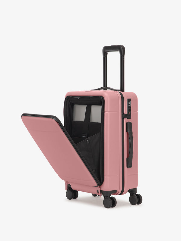 CALPAK Hue carry-on hard shell luggage with front pocket in mauve